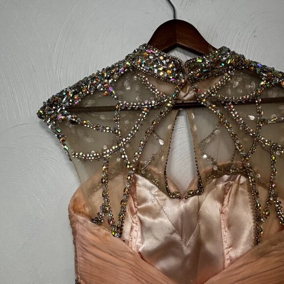 Vintage Jovani Y2K 90s Mini Prom Dress Sweetheart Pink Beaded Bodice Ruffle 00 - Picture 9 of 12